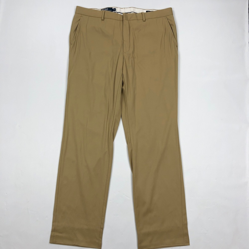 Polo Ralph Lauren Mens 38 Tan Wool Dress Pants Made in Italy Straight Leg Chino - Picture 1 of 13